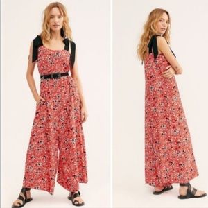 NWOT! Free People Red Cecilia Shoulder Tie Combo Jumpsuit/Romper One Piece Large